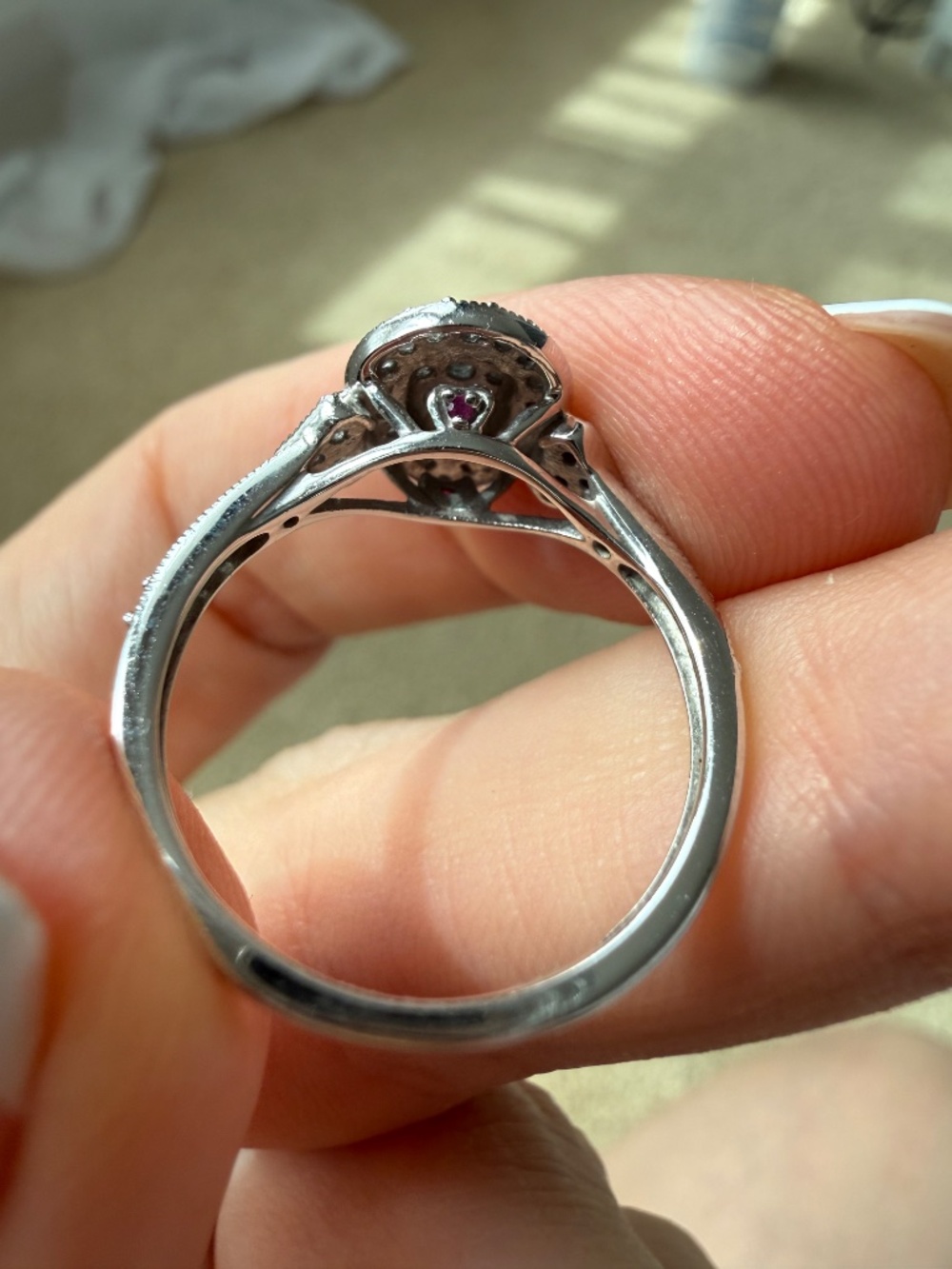 10K Gold Diamond Halo Ring Teardrop Cluster Elegant Ring - Picture 7 of 8